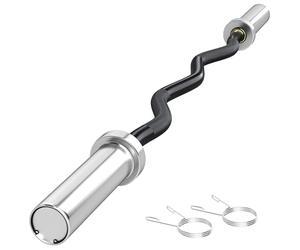 SPORTNOW 4ft Olympic EZ Curl Bar up to 100kg for 2" Weight Plates with Spring Clips, Home Gym Weight Lifting Bar