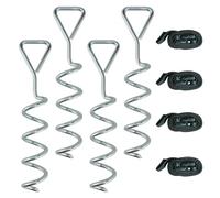 SPORTNOW 4Pcs Trampoline Anchor Kit, 32 cm Heavy Duty Galvanised Steel Trampoline Stakes, Spiral Ground Anchors with Triangle Head, Adjustable Straps for Wind Resistance, Fits Tents, Swings and Sheds
