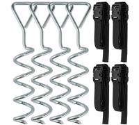SPORTNOW 4Pcs Trampoline Anchor Kit, 32 cm Heavy Duty Steel Ground Anchors | Galvanised Steel Trampoline Stakes, Spiral, Triangle Head, Adjustable Straps, Wind Resistance, Fits Tents Swings Sheds