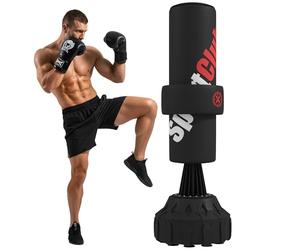 SPORTNOW 5.7ft Freestanding Punching Bag, Heavy Boxing Bag with Stand for Adults, Boxing Equipment with Height Adjustable Strike Pad, Hand Wrap, Suction Cup Base for Karate Taekwondo MMA Kickboxing