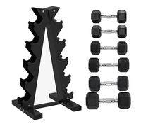 SPORTNOW 5-Tier Dumbbell Rack with 6 Hexagonal Rubber, Black