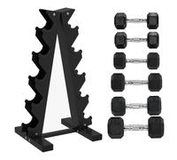 SPORTNOW 5-Tier Dumbbell Rack with 6 Hexagonal Rubber, Black | 2x4kg, 2x5kg, 2x6kg, Dumbbell Storage Stand Holder, Weights Sets, for Home Gym Fitness