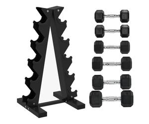 SPORTNOW 5-Tier Dumbbell Rack with 6 Hexagonal Rubber, Black | 2x4kg, 2x5kg, 2x6kg, Dumbbell Storage Stand Holder, Weights Sets, for Home Gym Fitness