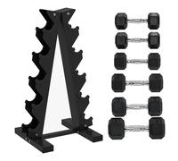 SPORTNOW 5-Tier Dumbbell Rack with 6 Hexagonal Rubber Dumbbells (2x4kg, 2x5kg, 2x6kg), Dumbbell Storage Stand Holder with Weights Sets for Home Gym Fitness, Black