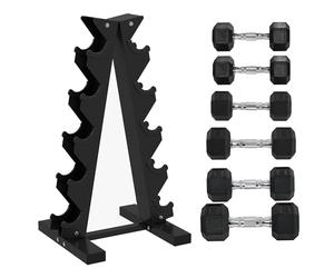 SPORTNOW 5-Tier Dumbbell Rack with 6 Hexagonal Rubber Dumbbells (2x4kg, 2x5kg, 2x6kg), Dumbbell Storage Stand Holder with Weights Sets for Home Gym Fitness, Black