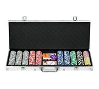 SPORTNOW 500-Piece Poker Chips Set with Aluminium Case, Holdem Poker Set | Mat, 11.5g Numbered Chips with Values, Two Decks of Cards, Dealer, Five Dices
