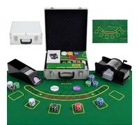 SPORTNOW 500-Piece Poker Chips Set with Card Shuffler and Shoe Silver | ABS Case, Casino Texas Holdem Poker Set with Mat, 11.5g Chips, Two Decks of Cards, Dealer, Blind Buttons, Five Dices