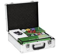 SPORTNOW 500-Piece Poker Chips Set with Card Shuffler, Card Shoe, Case, Casino Texas Holdem Poker Set with Mat, Silver Tone