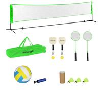 SPORTNOW 5M Portable Badminton Set, Height Adjustable Tennis Volleyball Net with 3 Shuttlecocks, 4 Rackets and with Carry Bag, Multi-Sports Badminton Net for Indoor Outdoor, Garden, Beach Games