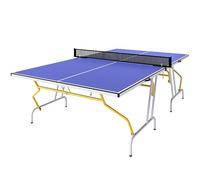 SPORTNOW 9FT Foldable Table Tennis Table, Fold Into Quarters, Indoor Portable Full Size Ping Pong Table with Cover, Net, Paddles, Balls, Blue