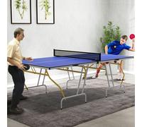 SPORTNOW 9FT Foldable Table Tennis Table with Cover, Net, Paddles, Balls - Blue - Blue - 274L x 152.5W x 76Hcm