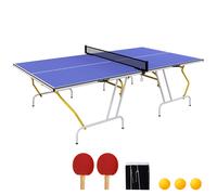 SPORTNOW 9FT Foldable Table Tennis Table with Cover - Net - Paddles - Balls - Blue | TJ Hughes