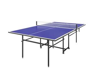 SPORTNOW 9FT Folding Table Tennis Table, Portable Full-Size Ping Pong Table with 4 Wheels, 2 Bats, 3 Balls, Quick Set-Up Indoor Game Table, Blue