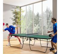 SPORTNOW 9FT Outdoor Folding Table, Tennis Table, with 8 Wheels, for Indoor and Outdoor Use - Green