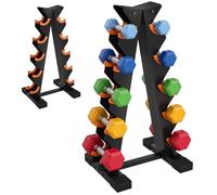 SPORTNOW A-Frame 5-Tier Dumbbell Rack Stand, Black and Orange | Weight Rack with Protective Washers & Non-Slip Feet, Space-Saving Weight Storage Stand for Home Gym, 90 KG Capacity