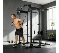 SPORTNOW Cable Crossover Machine, Multi Gym Cable Pulley System with Pull Up Bar, Lat-Pull Down System, Landmine & T Bar, 300kg All-in-One Power Cage Squat Rack for Home Gym Strength Training