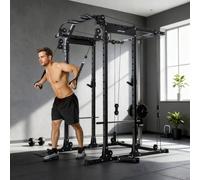 SPORTNOW Cable Crossover Machine, Multi Gym Cable Pulley System with Pull Up Bar, Lat-Pull Down System, Landmine & T Bar, 300kg All-in-One Power Cage Squat Rack for Home Gym Strength Training