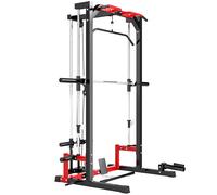 SPORTNOW Cable Crossover Machine, Multi-Function Power Rack with Pull Up Bar, Lat Pull Down System, Squat Rack, Barbell Bar
