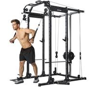 SPORTNOW Cable Crossover Machine, Multi Gym Cable Pulley System with Pull Up Bar, Lat-Pull Down System, Landmine & T Bar, 300kg All-in-One Power Cage Squat Rack for Home Gym Strength Training