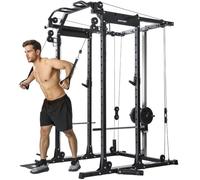 SPORTNOW Cable Crossover Machine Pull Up Bar 300kg Power Cage Squat Rack | Multi Gym Cable Pulley System, Lat-Pull Down System, Landmine & T Bar, All-in-One, Power Rack, Home Gym Strength Training