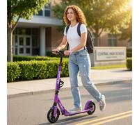 SPORTNOW Foldable Kick Scooter with Height Adjustable Handlebar, Adult Scooters - Purple