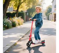 SPORTNOW Electric Scooter for Kids, Foldable E Scooter for Age 6-14 with Dual Brakes, Up to 14 KM/H, Maximum Range 6 KM, 6.8kg Lightweight, Front Suspension, LED Colourful Lights, Red
