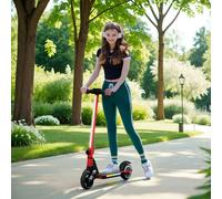 SPORTNOW Electric Scooter for Kids, Foldable E Scooter for Age 6-14 with Dual Brakes, Up to 14 KM/H, Maximum Range 6 KM, 6.8kg Lightweight, Front Suspension, LED Colourful Lights, Red