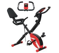 SPORTNOW 5-In-1 Folding Exercise Bike with Arm Workout Bands, Quiet 8-Level Magnetic Resistance Foldable Exercise Bike with LCD, Tablet Holder, Hand Pulse Sensor for Home Use Indoor Cycling, Red