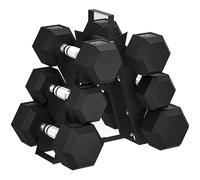 SPORTNOW 36KG Hex Dumbbell Set with Dumbbell Rack, Rubber Coated Weights, Black