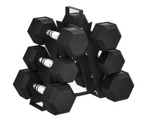 SPORTNOW Hex Dumbbell Set with Weights Storage Rack Non-Slip Chrome Handles | Rubber Coated Dumbbells, Space-Saving, for Home Gym, Weight Lifting, Strength Training, 2 x 4kg, 2 x 6kg, 2 x 8kg