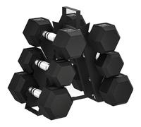 SPORTNOW Hex Dumbbell Set with Weights Storage Rack, Rubber Coated Dumbbells, Non-Slip Chrome Handles, Space-Saving for Home Gym Weight Lifting Strength Training, 2 x 2kg, 2 x 5kg, 2 x 8kg