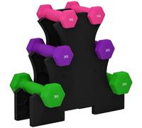 SPORTNOW Hex Dumbbells Set with Dumbbell Rack, Hand Weights for Home Gym Strength Training, 2 x 1kg, 2 x 2kg, 2 x 3kg Multicolour
