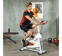 SPORTNOW Indoor Exercise Biker, Quiet Stationary Bike, Stylish Cycling Machine with Adjustable Seat and Resistance, LCD Monitor, Tablet Holder, for Home Gym Cardio Workout, White