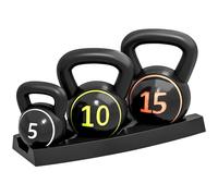 SPORTNOW Set Of Three Kettlebell Weights With Storage Tray 2.2Kg, 4.5Kg, 6.8Kg, Black