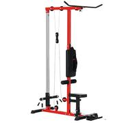 SPORTNOW Lat Pull Down Machine with Adjustable Seat, Flip-Up Footplate, Red