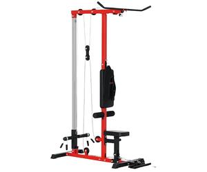 SPORTNOW Lat Pull Down Machine with Adjustable Seat, High and Low Pulley Cable Machine with Flip-Up Footplate, Multi-Function Home Gym Fitness Equipment - Red