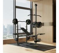 SPORTNOW Multi-Exercise Incline/Flat Weight Bench with Bench Press Rack - Black - 155L x 106W x 202Hcm