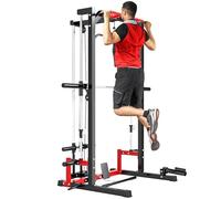 SPORTNOW Cable Crossover Machine, Multi-Function Power Rack with Pull Up Bar, Lat Pull Down System, Squat Rack, Barbell Bar, Landmine, Plate Storage Posts, for Home Gym Workout