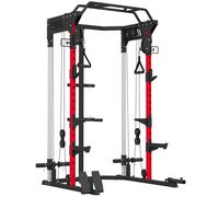 SPORTNOW Power Cage Smith Machine Power Rack with Cable Pulley System, Black