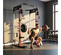 SPORTNOW Power Cage Smith Machine Power Rack with Cable Pulley System in Black SPORTNOW Black