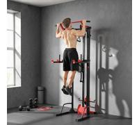 Sportnow Power Tower With Lat Pull Down Machine, Pull Up Bar, Dip Station In Black Black
