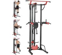 SPORTNOW Power Tower with Lat Pull Down Machine, Pull Up Bar, Dip Station and Push Up Bar, Adjustable Height Multi-Function Power Pack for Home Gym Strength Training, 300kg Capacity