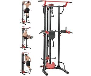 SPORTNOW Power Tower with Lat Pull Down Machine, Pull Up Bar, Dip Station and Push Up Bar, Adjustable Height Multi-Function Power Pack for Home Gym Strength Training, 300kg Capacity