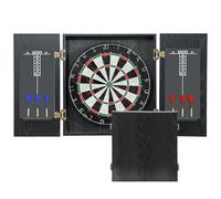 SPORTNOW Professional Bristle Dartboard Set with Wood Cabinet, 6 Steel Tip Darts, Dart Board with Scoreboards for Adults for Indoor Home Game Room, Black
