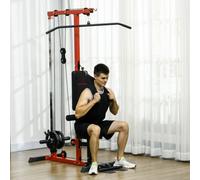 SPORTNOW Lat Pull Down Machine with Adjustable Seat, Flip-Up Footplate, Red