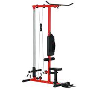 SPORTNOW Lat Pull Down Machine with Adjustable Seat, High and Low Pulley Cable Machine with Flip-Up Footplate, Multi-Function Home Gym Fitness Equipment - Red