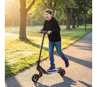 SPORTNOW Electric Scooter for Kids, Dual Suspension Foldable Kids Scooter for Age 6-14 with LED Display, RGB Lights, Up to 16km/h, 12km Range, 6.5" Solid Wheels, Kick-to-Start, for Boys Girls, Black