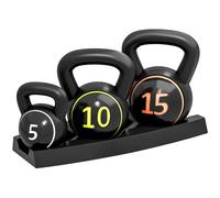 SPORTNOW Set 3 Kettlebell Set Weights with Storage Stand for Home Gym Weight Lifting Training, 5lbs, 10lbs, 15lbs (2.2kg, 4.5kg, 6.8kg)