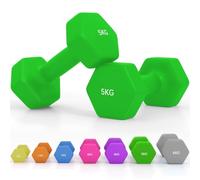 SPORTNOW Set of 2 Hex Dumbbells Neoprene Pair Non-Slip Grip 2x5kg Green