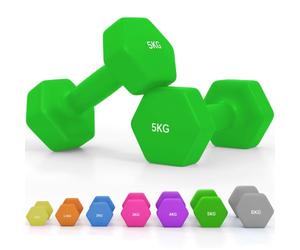 SPORTNOW Set of 2 Hex Dumbbells Neoprene Pair Non-Slip Grip 2x5kg Green